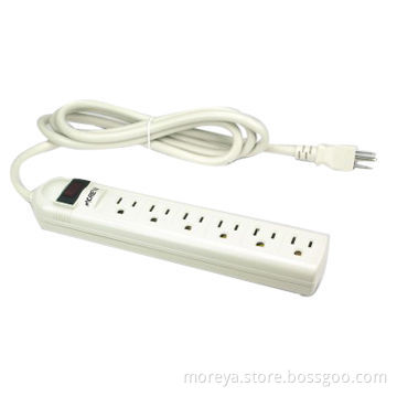 Power strip of American standard, with 6 socket outlets, extension cord, overload protection